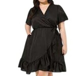 Torrid Black Faux Wrap‎ Dress 3X Pockets